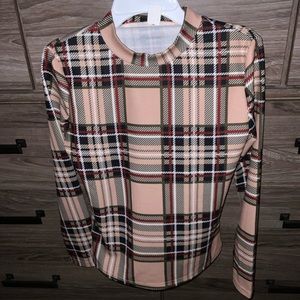 SHEIN 	~ tan and plaid long sleeve top (never worn )
